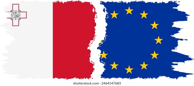 EU and Malta grunge flags connection, vector