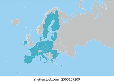 EU map with 27 members in single color and surrounding countries