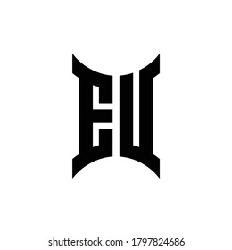 Logo de monograma de la UE con plantilla de diseño de lado curvo