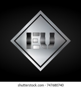 EU Monogram, Silver Logo, Metal Logo, Luxury, Elegant, Abstract, square