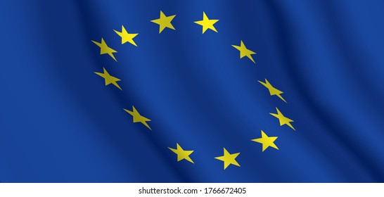 EU-amtliche Flagge. Horizontaler Hintergrund der schwenkbaren Flagge der Europäischen Union. Vektorgrafik.