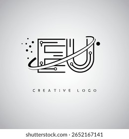 EU Orbit Monogram Logo – Futuristic Minimal Letter mark with Circular Line Art, Tech-Inspired Dots and Space Motion Concept for Modern Branding Identity