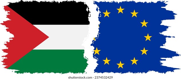 EU and Palestine grunge flags connection, vector