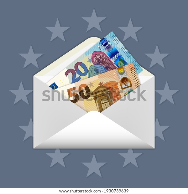 EU paper money inside a postal envelope. 50 and\
20 euro banknotes