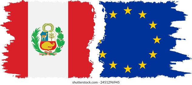 EU and Peru grunge flags connection, vector