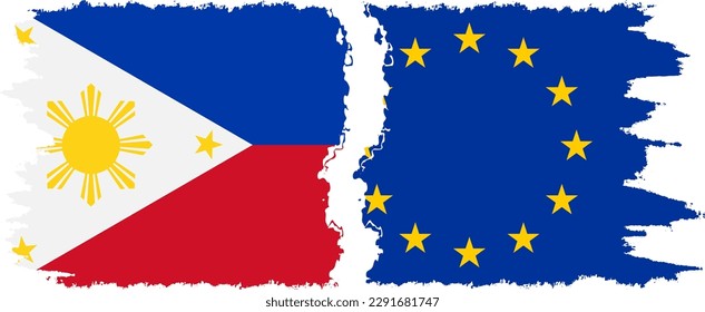 Unión Europea y Filipinas conexión de banderas gruesas, vector