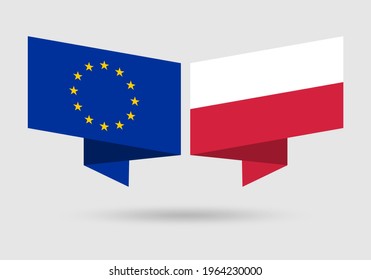 EU and Poland flags. European Union and Polish national symbols. Vector illustration.