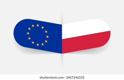 EU and Poland flags. European Union and Polish flag, national symbol design. Vector illustration.