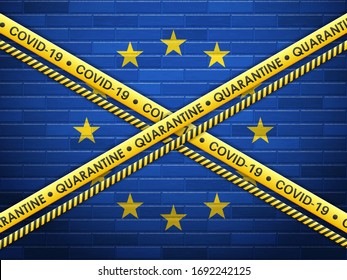 EU in Quarantäne-Ziegelmauern. Vektorillustration.
