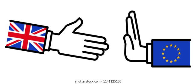 EU Refusing To Shake Hands With Great Britain, Brexit, Dispute, Negotiations, Business Relations, Concept, Line Icons Isolated On White Background