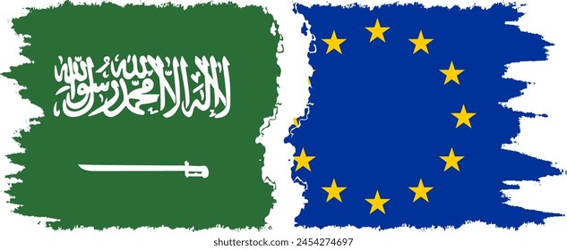 EU and Saudi Arabia grunge flags connection, vector