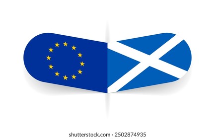 EU and Scotland flags. European Union and Scottish flag, national symbol design. Vector illustration.