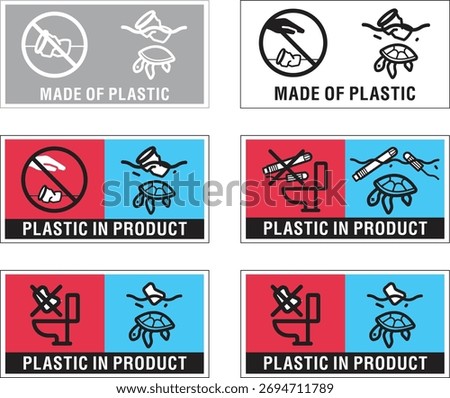 EU Single-Use Plastics Directive 2019 904 compliant marking vector icon set for packaging, labeling, and product design. Includes pictograms for cups, wipes, pads, and tobacco filters