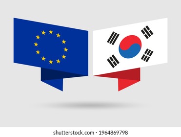 EU and South Korea flags. European Union and South Korean national symbols. Vector illustration.