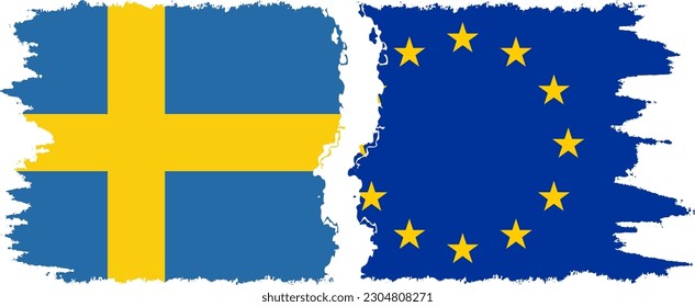 EU and Sweden grunge flags connection, vector