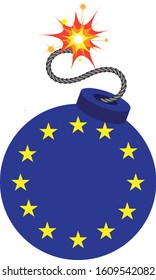 EU symbol in the form of a bomb before the global crisis in anticipation of an explosion, collapse