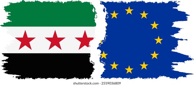 EU and Syrian Revolution grunge flags connection, vector