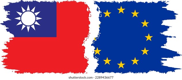 EU and Taiwan grunge flags connection, vector
