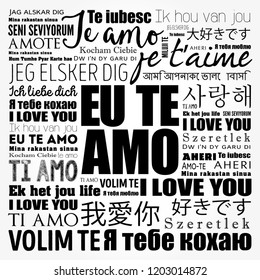 Eu Te Amo (I Love You in Portuguese) in different languages of the world, word cloud background