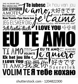 Eu Te Amo (I Love You in Portuguese) in different languages of the world, word cloud background