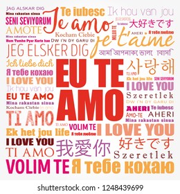 Eu Te Amo (I Love You in Portuguese) in different languages of the world, word cloud background