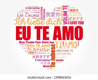 Eu Te Amo (I Love You in Portuguese) love heart word cloud in different languages of the world