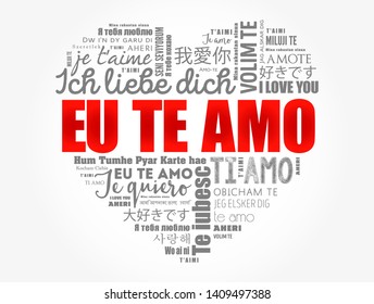 Eu Te Amo (I Love You in Portuguese) love heart word cloud in different languages of the world