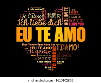 Eu Te Amo (I Love You in Portuguese) love heart word cloud in different languages of the world