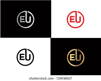 EU text gold black silver modern creative alphabet letter logo design vector icon
