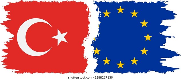 Conexión de banderas gruesas de la UE y Turquía, vector