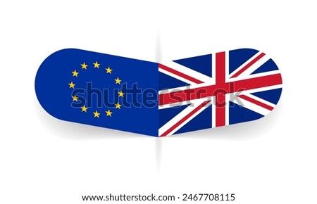 EU and UK flags. European Union and British flag, national symbol design. Vector illustration.