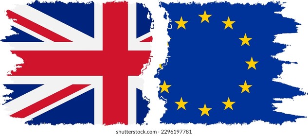 EU and UK grunge flags connection, vector
