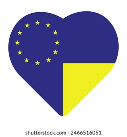 EU und Ukraine Flagge in Form von Herz isoliert transparenten Hintergrund. Europäische Union und Ukraine Flagge im Herzen. Ein Teil des Herzens auf weiß. Vektorgrafik für Web und Social Media. Design T-Shirt-Druck.