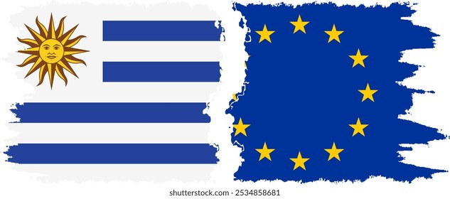 Conexión de banderas grunge de la UE y Uruguay, Vector