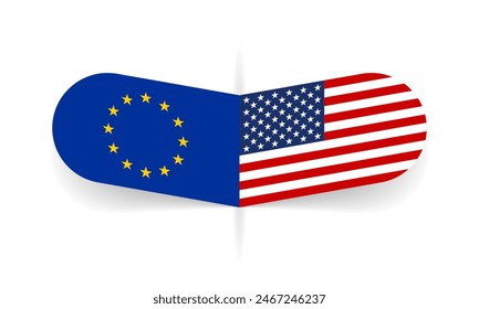 EU and USA flags. European Union and American flag, national symbol design. Vector illustration.