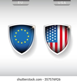 EU and USA flags shield vector