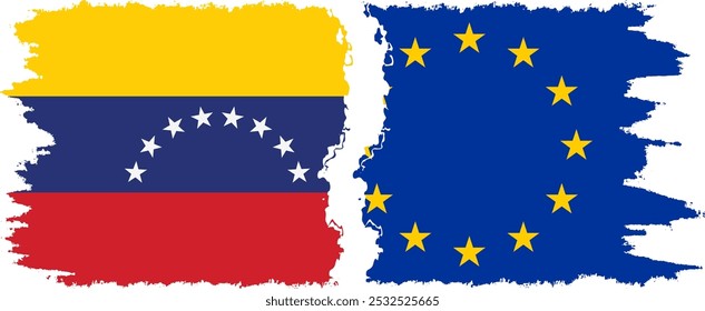 Verbindung zwischen EU- und Venezuela-Grunge-Flaggen, Vektor