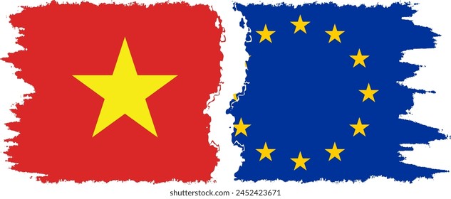 EU and Vietnam grunge flags connection, vector