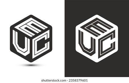 EUC letter logo design with illustrator cube logo, vector logo modern alphabet font overlap style. Premium Business logo icon. White color on black background