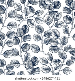 Eucaliptus botanical hand drawn border banner Isolated vector illustration. Eucaliptus sketch template for sail, wedding, Christmas, trendy card design for party invitation, packaging. Engraving style