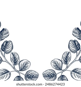 Eucaliptus botanical hand drawn winner's wreath card Isolated vector illustration. Eucaliptus sketch template for sail, trendy card design for party invitation, packaging. Engraving style