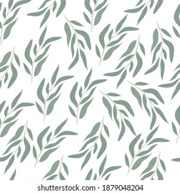 Eukaliptus-Muster. Trendy Ast und grün auf hellem Hintergrund nahtlose Vektormuster.Abstraktes nahtloses Muster im Vektordesign.