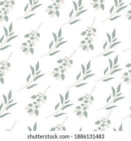 Eucaliptus pattern. Trendy branch and leaves green on light background seamless vector pattern.Abstract seamless pattern in vector design.