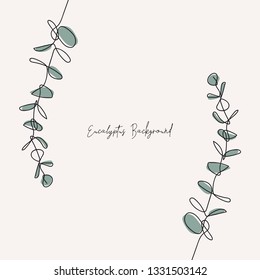 Eucalyptus baby blue branch continuous line drawing. One line . 