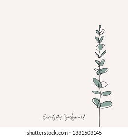 Eucalyptus baby blue branch continuous line drawing. One line . 
