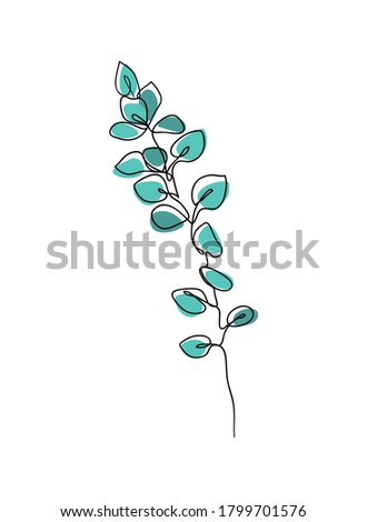 Eucalyptus branch continuous line drawing. Eucalyptus leaves One Line drawing art. Continuous line icon for spa salon or organic cosmetics. Abstract minimal vector illustration. Modern decor.