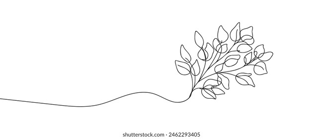 Eucalyptus branch continuous one line drawing. Abstract nature minimalist poster. Vector illustration