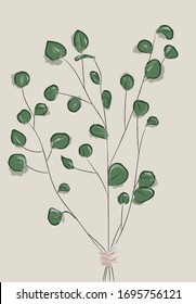 Eucalyptus Branch and Leaves Watercolor Hand Painted. Floral Green Illustration. Minimalist Botanical Bouquet 