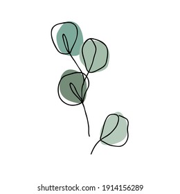 Eucalyptus branch in modern single line art style. Continuous line drawing, aesthetic contour for home decor, posters, wall art, tote bag or t-shirt, sticker. Floral logo or icon vector illustration.