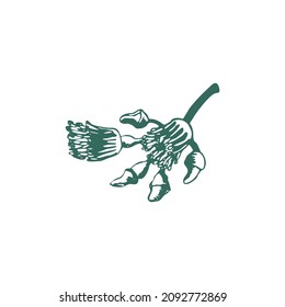 Eucalyptus branch on white background. Hand drawn botanical illustration with green contour lines in vector. Monochrome floral elements fot textile and wallpaper.